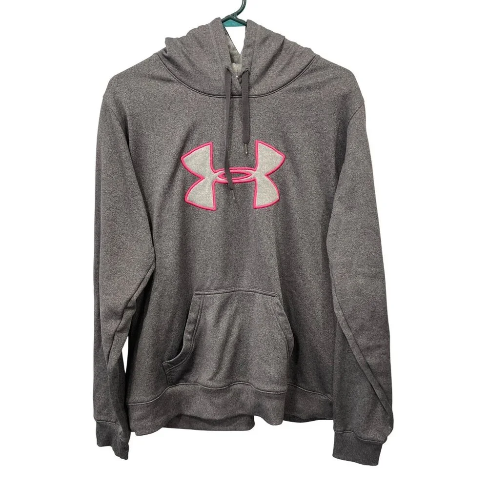 Under Armour Pullover Hoodie Sweatshirt Womens XL Gray Pink Outdoor Athleisure